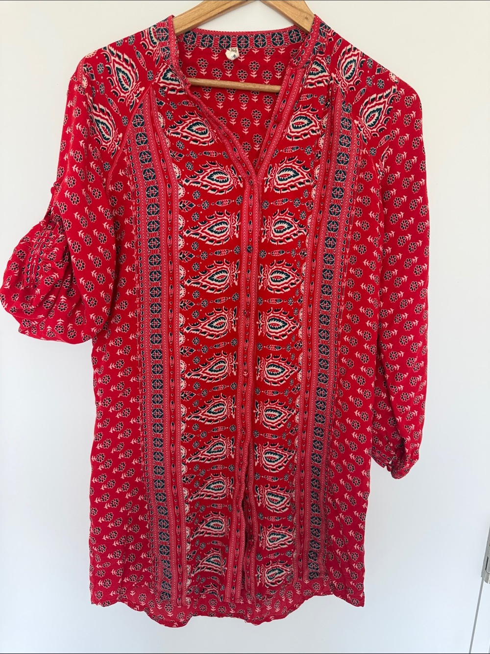 Spell Red Paisley Panel V-Neck Tunic